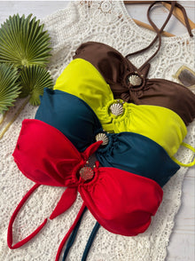 Top de bikini strapless concha decorativa aguacate