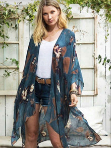 Kimono floral neblina azul