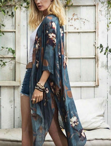 Kimono floral neblina azul