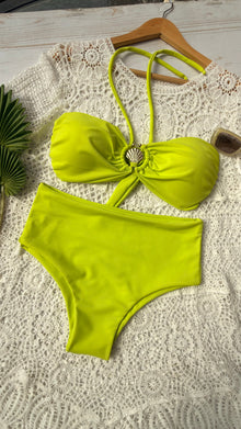 Top de bikini strapless concha decorativa aguacate