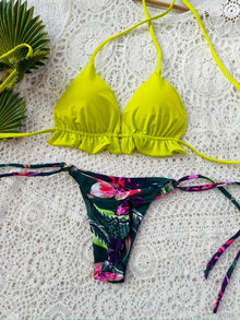 Conjunto ibiza aguacate, tanga brasilera amarres floral