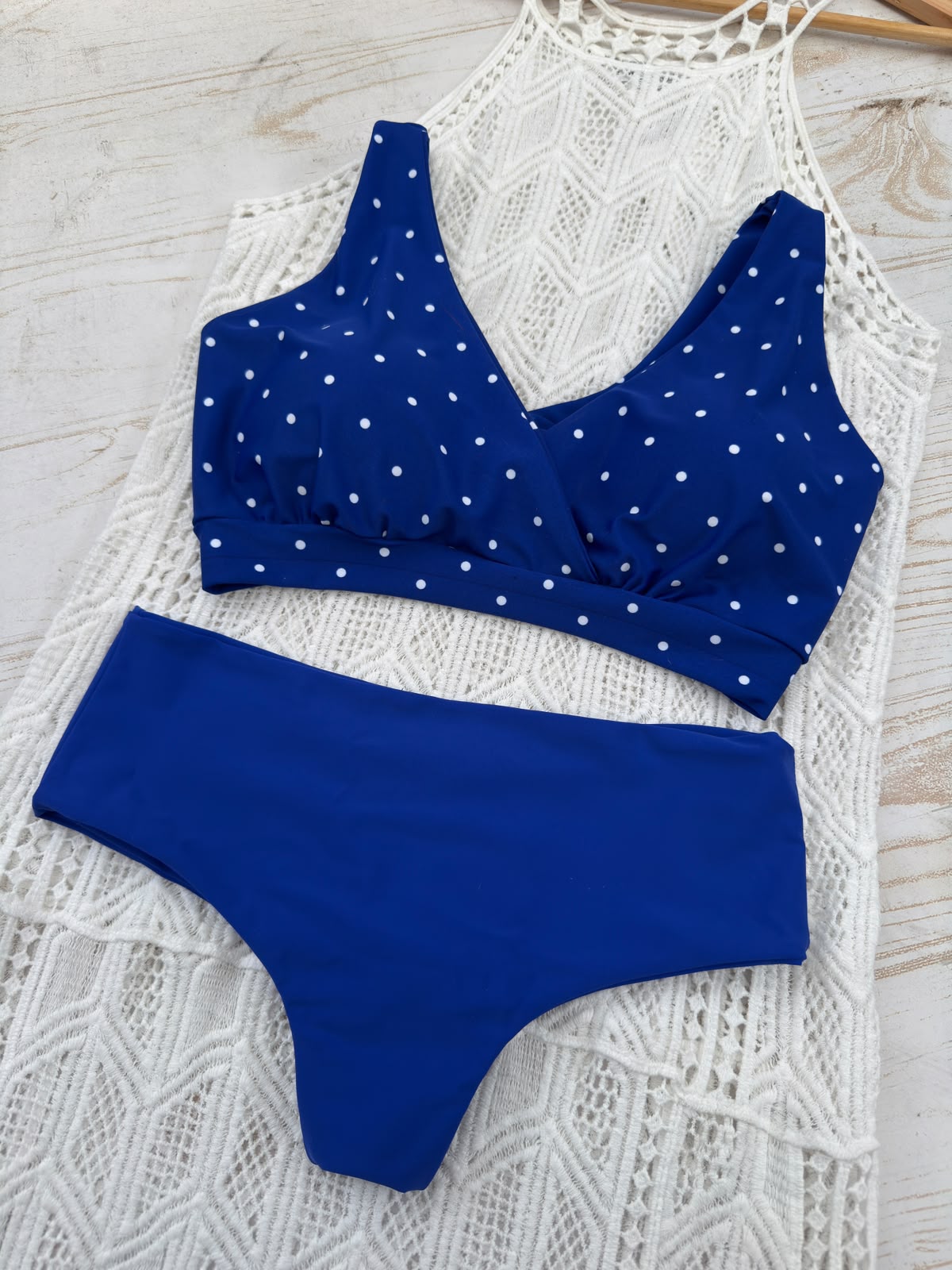 Conjunto Margaret, tanga fitness tiro medio "Retro" azul