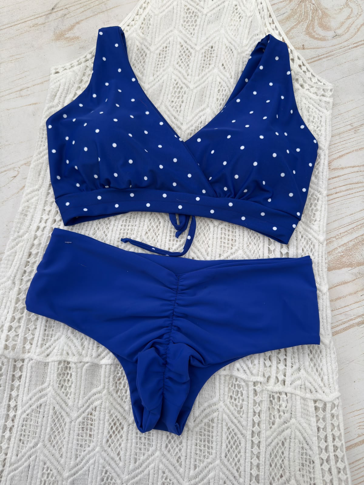 Conjunto Margaret, tanga fitness tiro medio "Retro" azul