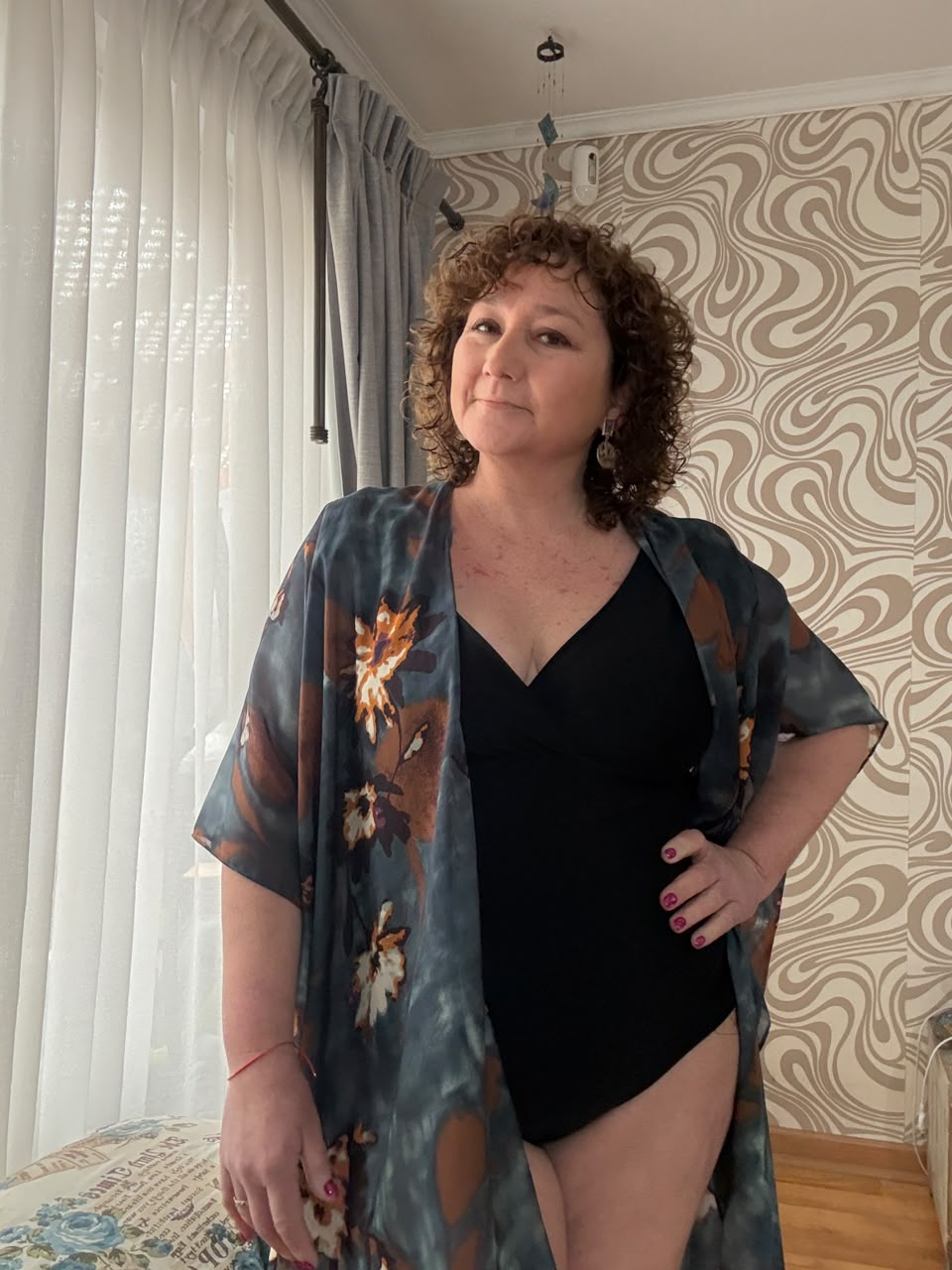 Kimono floral neblina azul