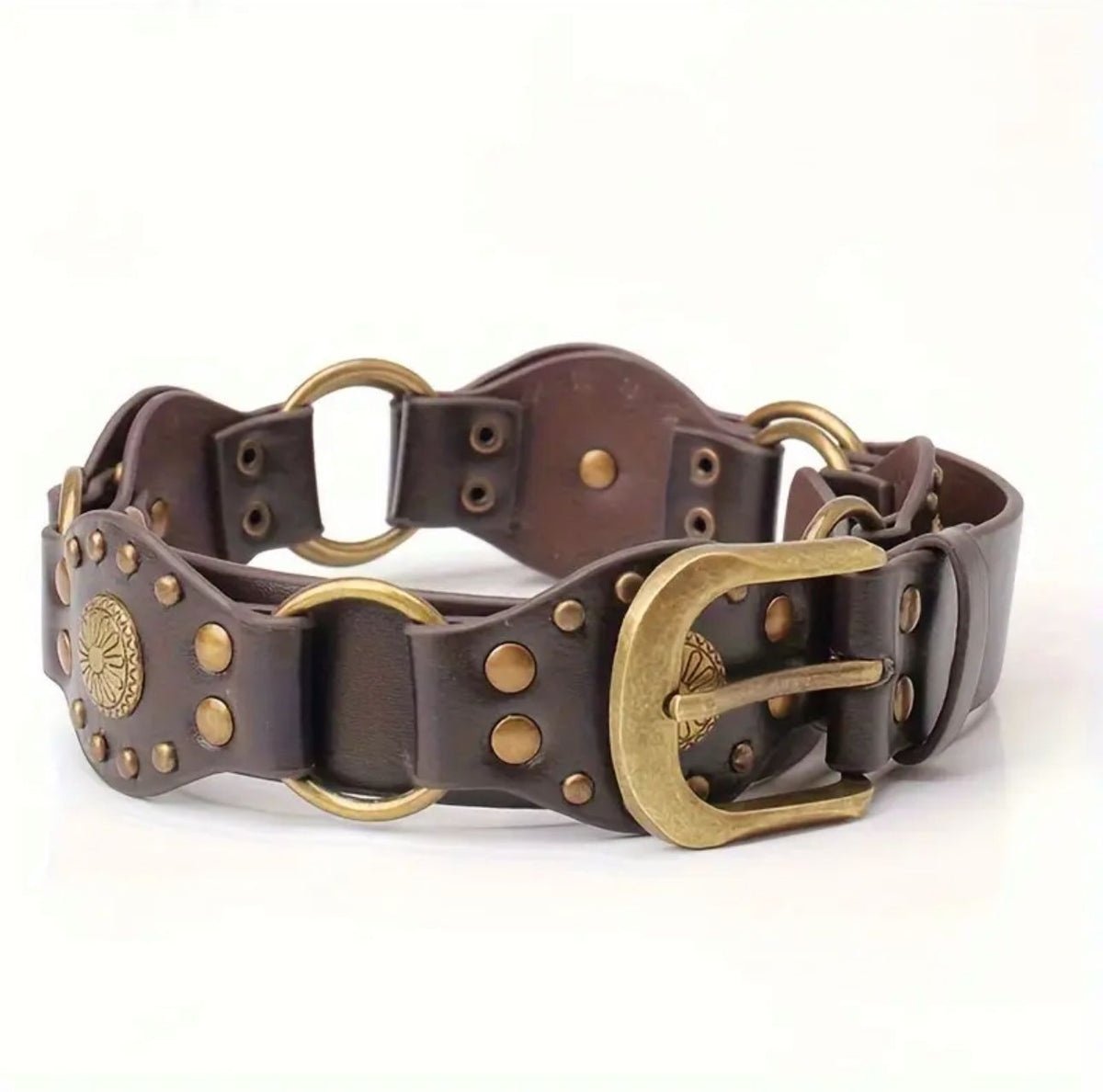 Cinturon boho anillos y mandalas cafe